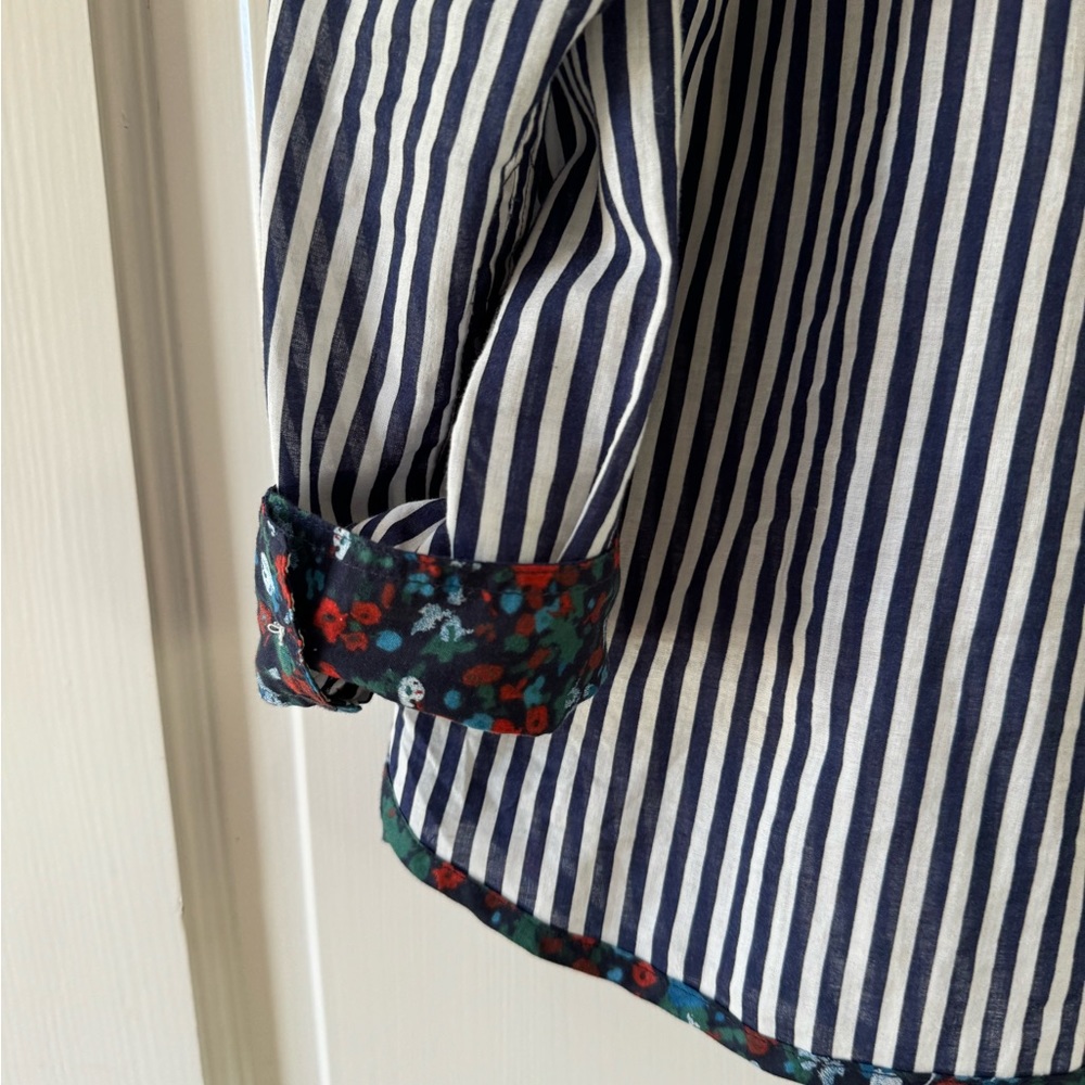 Anthropologie, holding horses, Boho, striped garden, trim, button-down shirt